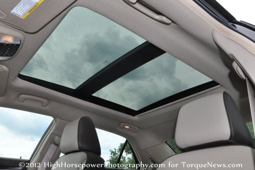 The panoramic sunroof of the 2012 Chrysler 300 Limited Luxury Series ...